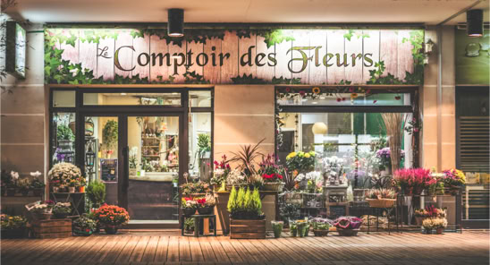 Vitre d'un fleuriste dans l'Aude